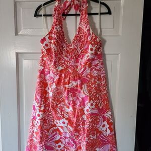 Lilly Pulitzer Pink and Orange Floral Halter Dress